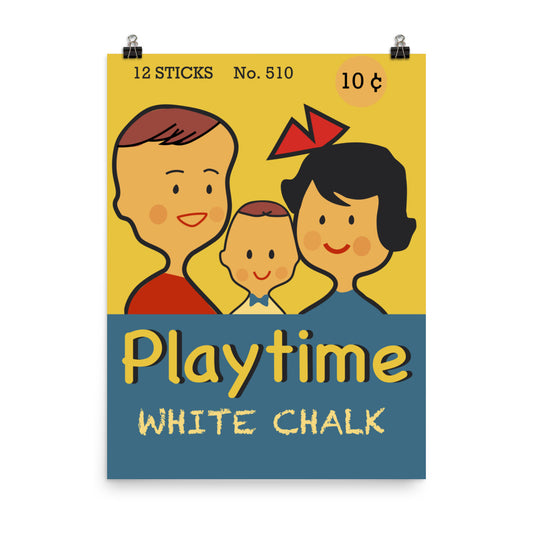 18” x 24” Vintage Inspired, Digitally Illustrated Product Label Art, Playtime White Chalk, Retro Poster