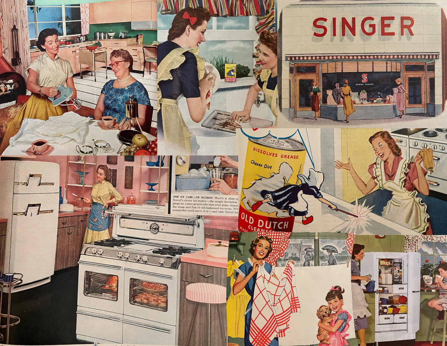 Vintage Retro Housewife Kitchen 1950s Digital Graphic Download