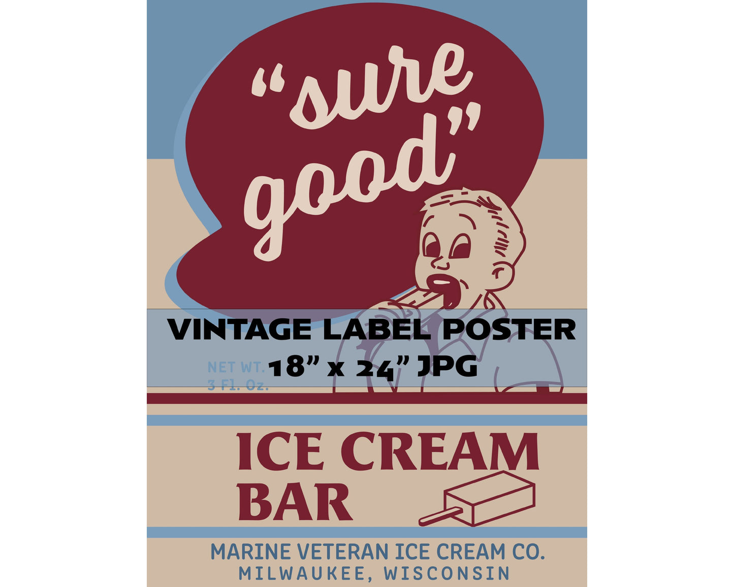 Vintage Sure Good Ice Cream Illustrated Poster 3:4 Aspect Ratio