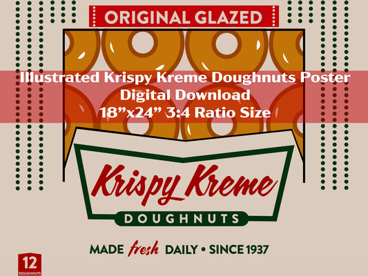 Krispy Kreme Doughnuts Illustrated Poster Digital Download 18”x24” 3:4 Ratio