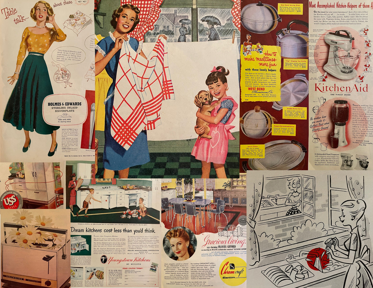 Vintage Retro Housewife Kitchen 1950s Digital Graphic Download