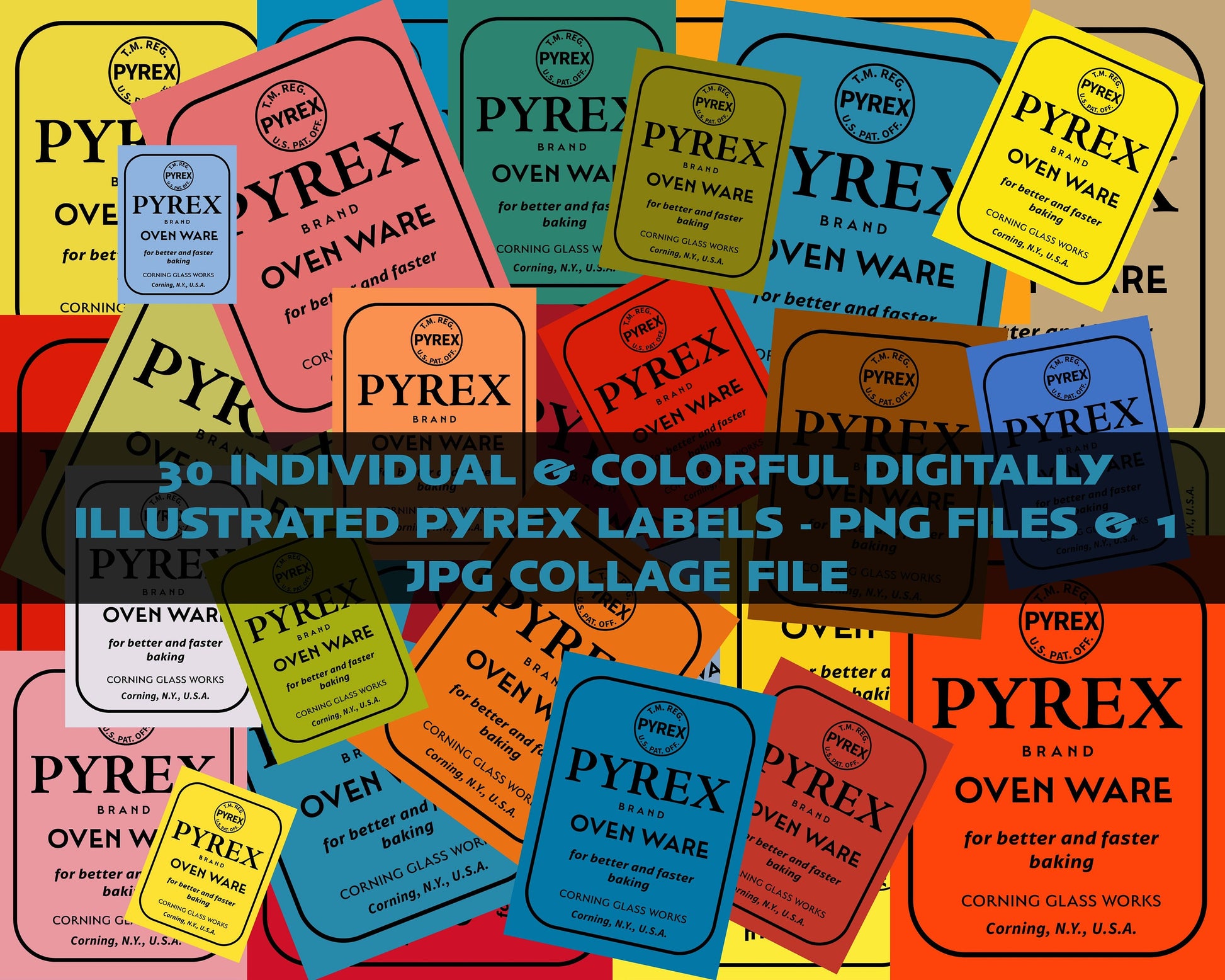 Vintage Pyrex Label Illustration Labels and Collage Posters 3:4 Aspect ...