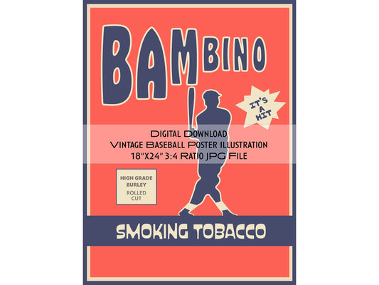 Vintage Baseball Babe Ruth Bambino Poster, 18”x24”, 3:4 Ratio Digital Download JPG
