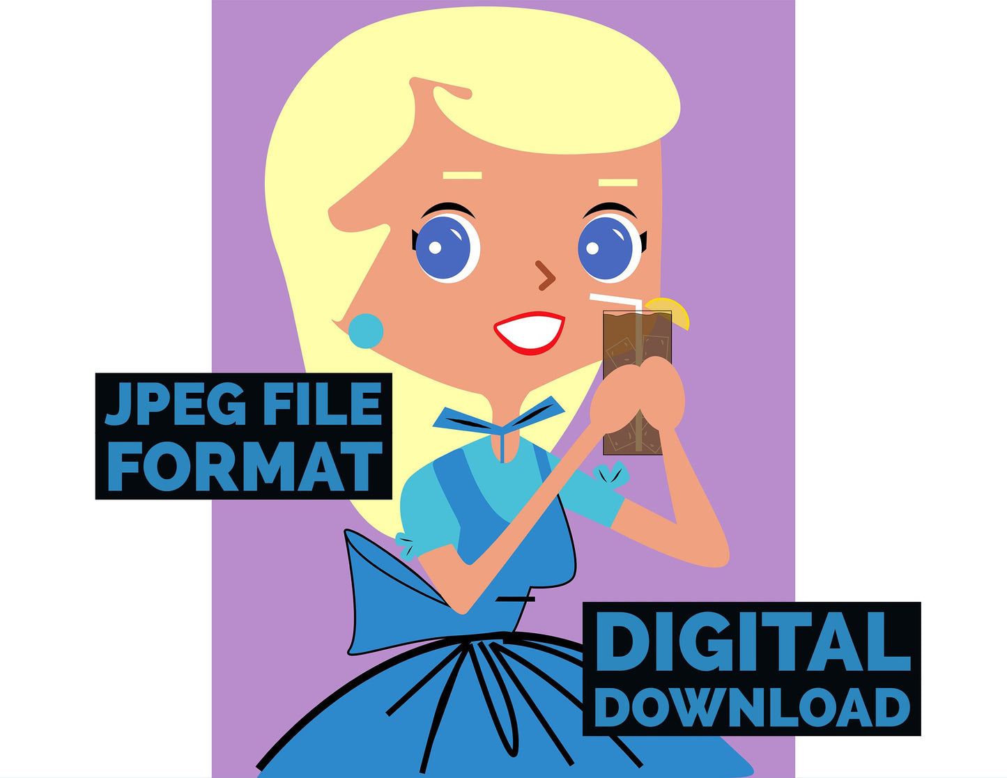 Digital Poster Download Vintage Blonde Housewife with Sweet Tea Jpeg File Format