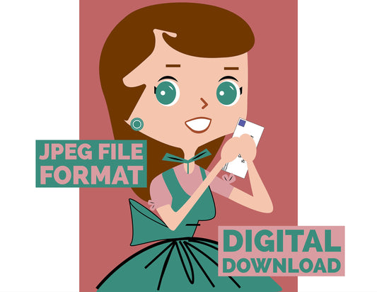 Digital Poster Download Vintage Housewife with Mail Jpeg File Format