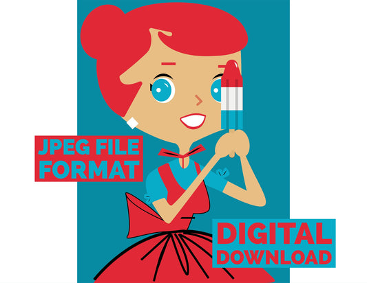 Digital Poster Download Vintage Housewife with Bomb Pop Popsicle Jpeg File Format