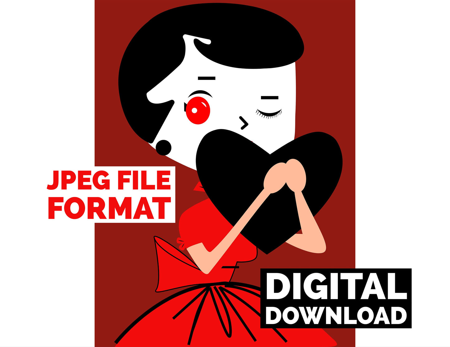 Digital Poster Download Vintage Housewife with Black Heart Jpeg File Format