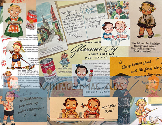 RARE Vintage Kitchen Cambells Soup - Digital Collage Sheet of Vintage Retro Magazine Advertisements