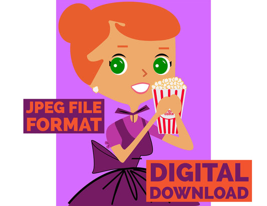 Digital Poster Download Vintage Redhead Housewife with Popcorn File Format