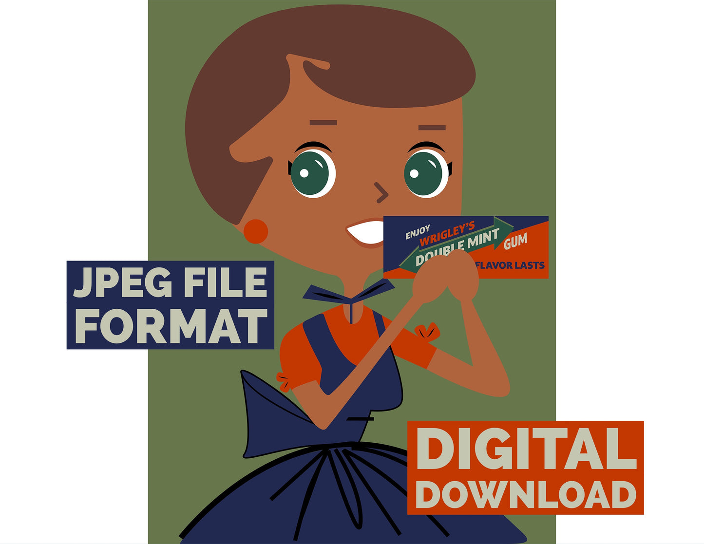 Digital Poster Download Vintage WRIGLEY’S Double Mint Gum Housewife Jpeg File Format