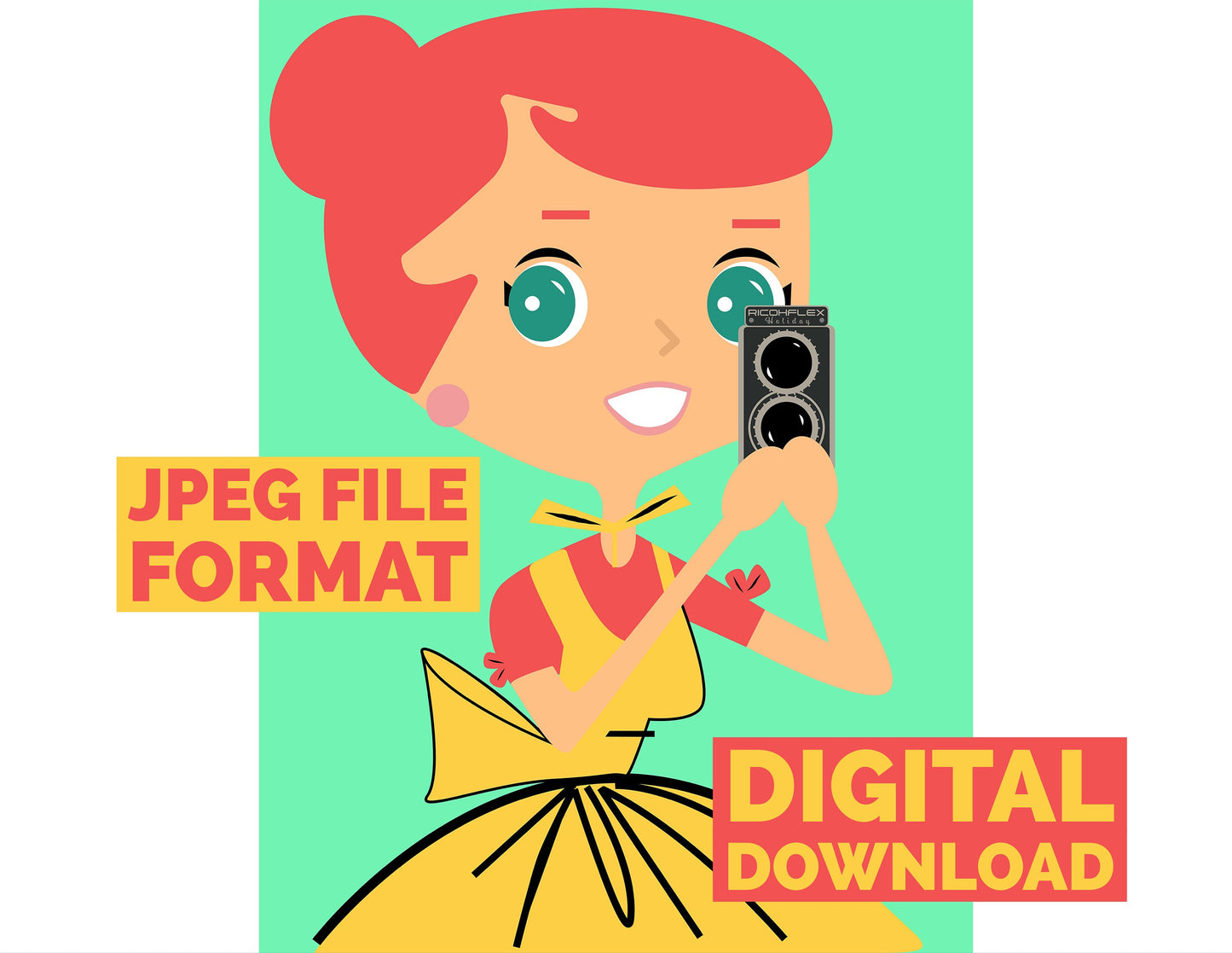 Digital Poster Download Vintage Housewife with RICOHFLEX camera Jpeg File Format