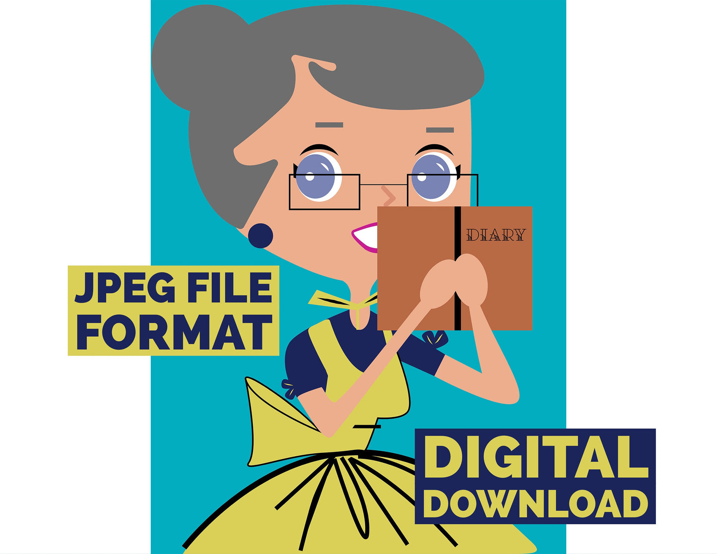 Digital Poster Download Vintage Housewife Holding a  Diary Jpeg File Format